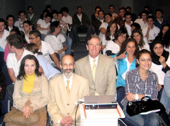 33 Lycee Elite.jpg - A full, enthusiastic crowd at the Lycee Abdelkader, also part of the Hariri Foundation, listening to the practical application of the Transcendental Meditation Programme in Consciousness-Based Education.